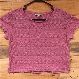 American Eagle pink lace crop tee